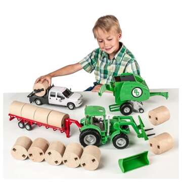 Big Country Toys 17-Piece Hay Baling Set - Farm Toys for 3 Year Old Boys and Girls - Toy Hay Bales Set