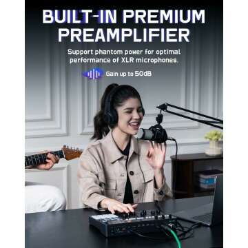 Podcast Mixer with Preamp and Sound Pads for Creators