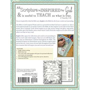 Tyndale NLT Inspire Bible (Hardcover, Aquamarine): Journaling Bible with Over 400 Illustrations to Color, Coloring Bible with Creative Journal Space - Religious Gift that Inspires Connection with God