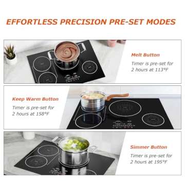 BIGoods 30 Inch Induction Hob Cooktop 4 Burners, Flat Glass Top Electric Stove with Bridge-SYNC, 3 Preset Modes Booster, Timer, Pause, Child Lock, Drop in, 208~240V/40A, Black