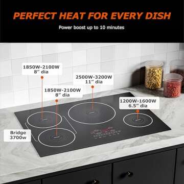 BIGoods 30 Inch Induction Hob Cooktop 4 Burners, Flat Glass Top Electric Stove with Bridge-SYNC, 3 Preset Modes Booster, Timer, Pause, Child Lock, Drop in, 208~240V/40A, Black