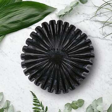 LE HOME DECOR Black Marble Ruffle Bowl 6 Inches/Antique Marble Scallop Bowl/Small Jewellery Bowl/Catchall Bowl Vintage Ring Dish/Decorative Flower Bowl/HouseWarming Gift/Wedding Gifts/Urli