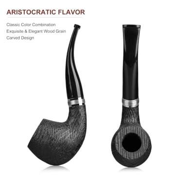 Joyoldelf Smoking Pipe, Bent Wooden Tobacco Pipe with Gift Box, Oak Tobacco Pipes for Smoking with Foldable & Stainless Steel Tobacco Pipe Stand, 9mm Pipe Filter and Smoking Accessories