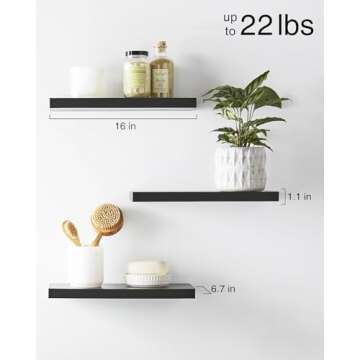 Rustic Floating Wall Shelves Set of 3 - 16in Black