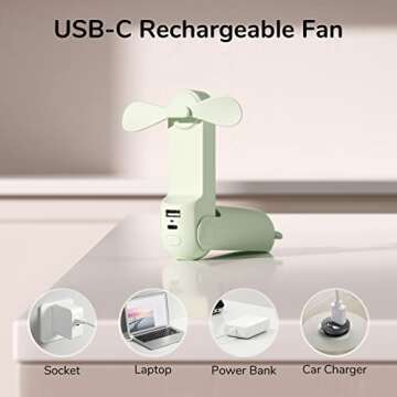 JISULIFE Handheld Mini Fan, 3 IN 1 Hand Fan, USB Rechargeable Small Pocket Fan [12-19 Working Hours] with Power Bank, Flashlight, Portable Fan for Travel/Summer/Concerts/Lash, Gifts for Women(Green)