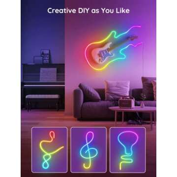 Govee RGBIC Neon Rope Light, 10ft LED Strip Lights, Music Sync, DIY Design, Works with Alexa, Google Assistant, Neon Lights for Gaming Room Living Bedroom Wall Decor (Not Support 5G WiFi)