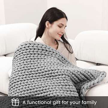 ZonLi Cooling Knitted Weighted Blanket 15 pounds (Light Grey, 48''x72''), Chunky Knit Weighted Blanket Twin Size for Sleep, Handmade Cozy Home Decor for Sofa Bed, Suit for One Person (~140lb)