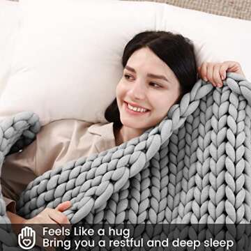 ZonLi Cooling Knitted Weighted Blanket 15 pounds (Light Grey, 48''x72''), Chunky Knit Weighted Blanket Twin Size for Sleep, Handmade Cozy Home Decor for Sofa Bed, Suit for One Person (~140lb)