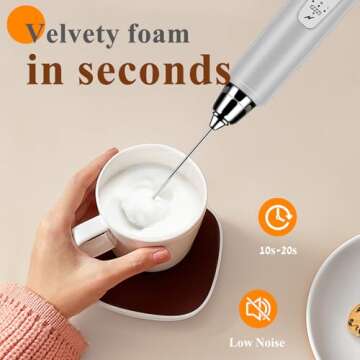 Colarlemo Milk Frother Handheld Rechargeable with Stand, Frother Wand Drink Mixer Electric Whisk for Coffee, Detachable With 3 Stainless Whisks, Hand Mixer for Lattes, Cappuccino, Matcha, Egg, Silver