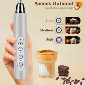 Colarlemo Milk Frother Handheld Rechargeable with Stand, Frother Wand Drink Mixer Electric Whisk for Coffee, Detachable With 3 Stainless Whisks, Hand Mixer for Lattes, Cappuccino, Matcha, Egg, Silver