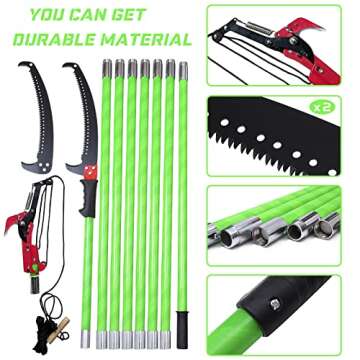 MEFBANT Pole Saw For Tree Trimming 26 Feet Manual Pole Saw,Tree Trimmer, Tree Pole Pruner Manual Branches Gardening Tools,Dual System, With Storage Bag