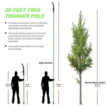 MEFBANT Pole Saw For Tree Trimming 26 Feet Manual Pole Saw,Tree Trimmer, Tree Pole Pruner Manual Branches Gardening Tools,Dual System, With Storage Bag