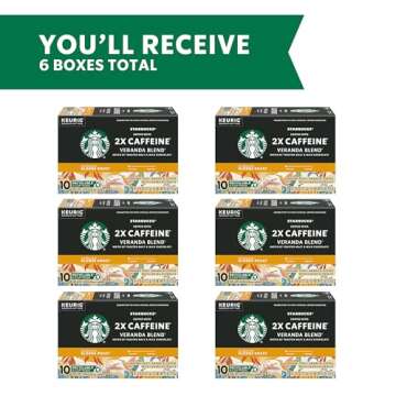 Starbucks K-Cup Coffee Pods, Starbucks Blonde Roast Coffee With 2X Caffeine Veranda Blend For Keurig Coffee Makers, 100% Arabica, 6 Boxes (60 Pods Total)