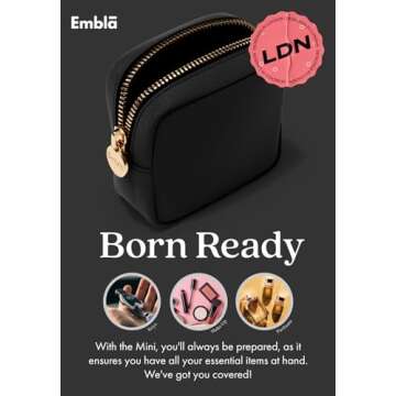 Embla Makeup Bag Travel Cosmetics Pouch and Toiletry Bag, Nylon Zipper Pouch Purse, Cute Make Up Organizer Storage Tote for Women Girls, Waterproof Travel Skincare Case, Small Makeup Bags, Black Noir