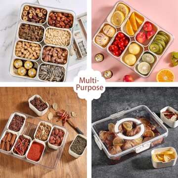 Bandesun Divided Serving Tray with Lid and Handle - Snackle Box Charcuterie Container for Portable Snack Platters - Clear Organizer for Candy, Fruits, Nuts, Snacks - Perfect for Party, Entertaining