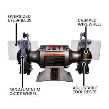 JET 6-Inch Bench Grinder with Wire Wheel, 3450 RPM, 1/2 HP, 1Ph 115V (Model JBG-6W)