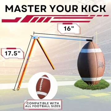 HVM - Kickoff! Football Holder, Premium Football Kicking Tee for Field Goal Place Holder, Extra Point Kicking Tee, Football Tee for Any Size Football, Black and White