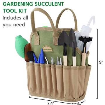 G GOOD GAIN Succulent Tool Set, Succulent Kit with Organizer Bag,14 Pieces Mini Hand Gardening Tool Set, Garden Tools for Bonsai Planter Miniature Fairy Planting Care (Green)