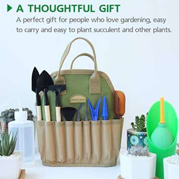 G GOOD GAIN Succulent Tool Set, Succulent Kit with Organizer Bag,14 Pieces Mini Hand Gardening Tool Set, Garden Tools for Bonsai Planter Miniature Fairy Planting Care (Green)