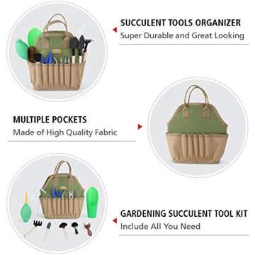 G GOOD GAIN Succulent Tool Set, Succulent Kit with Organizer Bag,14 Pieces Mini Hand Gardening Tool Set, Garden Tools for Bonsai Planter Miniature Fairy Planting Care (Green)