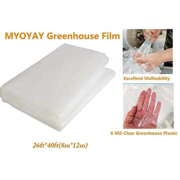 MYOYAY 36 x 24 ft Greenhouse Plastic Sheeting 6 mil Garden Plastic Sheeting Farm Plastic Supply Green House Plastic Cover Polyethylene Plant Covers Film Keep Warming Superior Strength for Agriculture