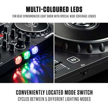 Beginner DJ Set - Numark DJ Controller and DJ Headphones plus M-Audio DJ Monitor Speakers with Serato DJ Lite and Party Lights