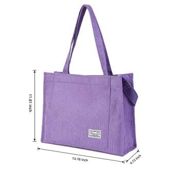 Vintage Casual Corduroy Tote Bags Crossbody Bag Purse for Women Travel Shoulder Bags Handbags Eco Bag (Large, Purple)