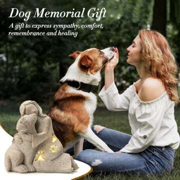 Granite Dog Memorial Gift with LED Candle Holder