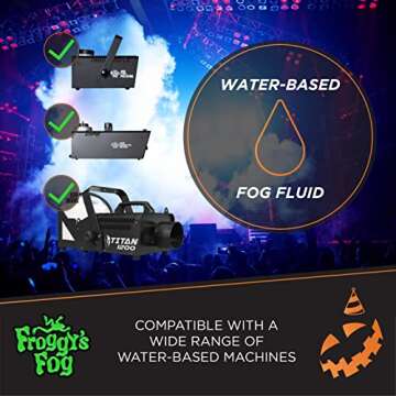 Froggy's Fog Halloween and Party Fog Fluid, High Output Long-Lasting Fog Juice for 400-1500 Watt Water-Based Fog Machines, Great for Pro & Home Haunters, Theatrical Effects, DJs, & More, Half Gallon