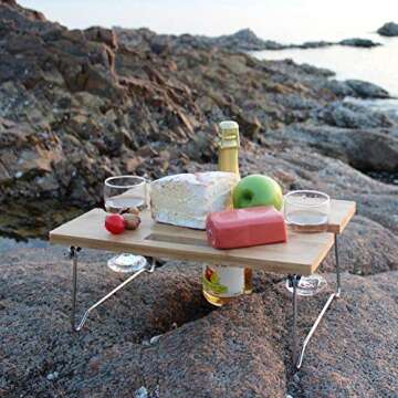 INNO STAGE Portable and Foldable Wine and Snack Table for Picnic Outdoor on The Beach Park or Indoor Bed-2 Positions