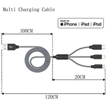 Multiple Charger Cable 3Pack 4FT Multi Charging Cable Rapid Nylon Braided Cord USB Charging Cable 3 in 1 Multi Phone Charger Cord with Type C Micro Lightning USB Connectors for Cell Phones