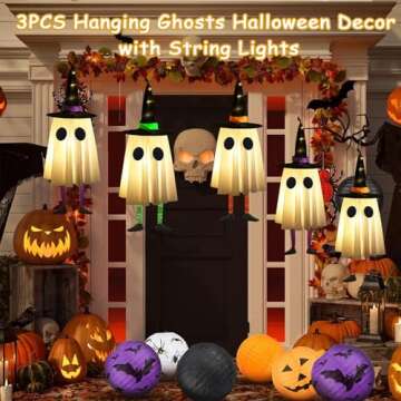 3 Glowing Hanging Ghosts for Halloween Decorations