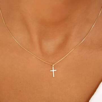 Dainty 14K Gold Plated Cross Necklace for Women - Trendy Charm Pendant