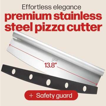 Pizza Cutter Rocker Blade Knife By Hans Grill | 14" Large Japanese Slicer Grade Sharp Stainless Steel Rocking Pizza Knife Cutter | Professional Nonstick Pizza With Cover For Kitchen Accessories