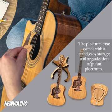 Sherum Strumbox, Sherum Pick Box, Serum Strumbox, Shirem Strumbox, Sheremart Strumbox, Wood Guitar Pick Case with Stand, Wooden Acoustic Guitar Box with 3 PCS Guitar (1Pcs)