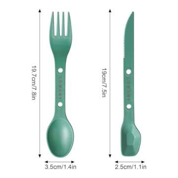 Loyzcy Reusable 4-in-2 Combo Camping Utensil Set, 4 Sets Spoon-Fork-Knife Travel Utensils, Portable Plastic Cutlery Backpacking Gear for Lunch Hiking Outdoor Survival (Green, Orange, Blue, Grey)