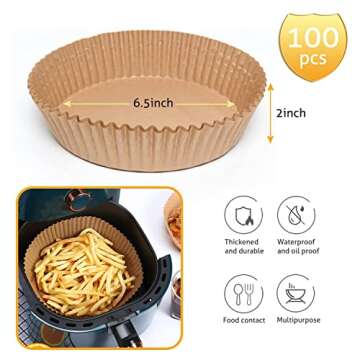 Ailun Air Fryer Paper Liners 6.5inch, 100PCS Non-Stick Parchment Paper,Oil Resistant,Disposable Food Grade Free of Bleach Paper Round for 2-5 QT Air Fryer Baking Roasting Microwave