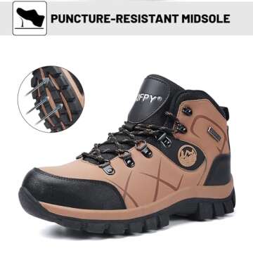 EQFPY Steel Toe Boots for Men and Women Waterproof Lightweight Work Safety Shoes Puncture Proof Slip Resistant Indestructible Outdoor Hiking Construction Work Utility Boots（BROWN）