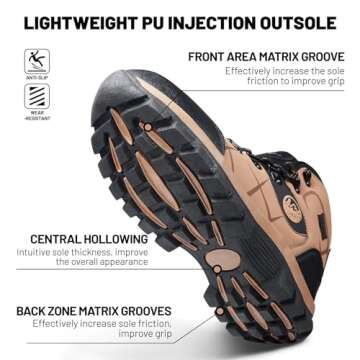 EQFPY Steel Toe Boots for Men and Women Waterproof Lightweight Work Safety Shoes Puncture Proof Slip Resistant Indestructible Outdoor Hiking Construction Work Utility Boots（BROWN）