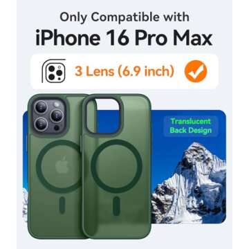 CANSHN Magnetic Compatible with iPhone 16 Pro Max Case [Compatible with Magsafe] [Translucent Matte] Slim Thin Shockproof Protective Bumper Phone Case Cover 6.9 Inch - Deep Green