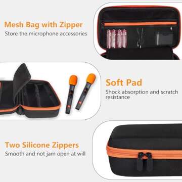 Wireless Microphone Case Compatible with JBL Wireless Two Microphone System, Dual Wireless Microphone Case for Party Box, Singing Karaoke for JBL Mic, Receiver, Adapter, AA Batteries-Orange (Box Only)