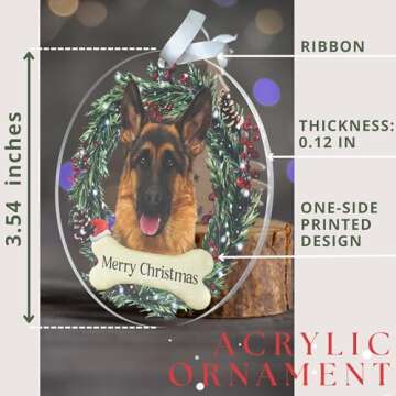 German Shepherd Christmas Ornament - German Shepherd Ornament - German Shepherd Gifts, German Shepherd Mom Gifts - German Shepherd Ornaments for Christmas Tree - Acrylic Christmas Dog Ornament