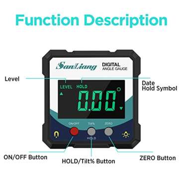 Sanliang Digital Level Angle Gauge Meter Magnetic Electronic Level Angle Finder Tool Protractor Inclinometer Woodworking Tools with Magnet for Construction, Woodworking and Machinery.