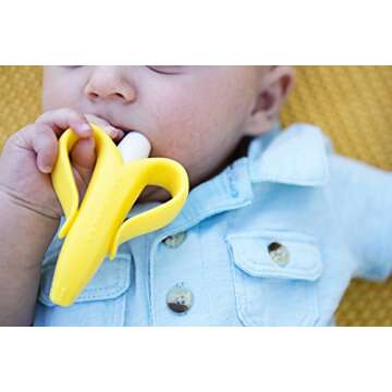 The Original Baby Banana Toothbrush Teether Toy, for Babies Infants Toddlers; USA Family-Owned Business; Teething Relief for Sore Gums, Massaging Soothing; Safest Food Grade Silicone