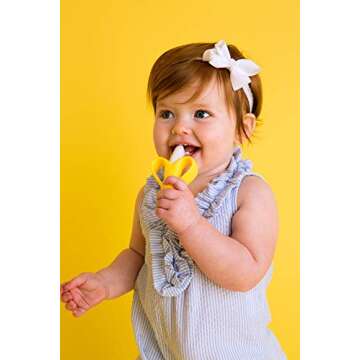 The Original Baby Banana Toothbrush Teether Toy, for Babies Infants Toddlers; USA Family-Owned Business; Teething Relief for Sore Gums, Massaging Soothing; Safest Food Grade Silicone