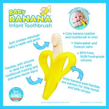 The Original Baby Banana Toothbrush Teether Toy, for Babies Infants Toddlers; USA Family-Owned Business; Teething Relief for Sore Gums, Massaging Soothing; Safest Food Grade Silicone