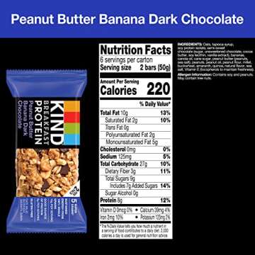 KIND Breakfast, Healthy Snack Bar, Peanut Butter Banana Dark Chocolate, Gluten Free Breakfast Bars, 8g Protein, 1.76 OZ Packs (6 Count)