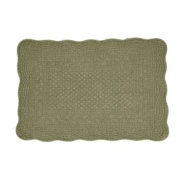 Fennco Styles Olive Quilted Placemats 14" W X 20" L, Set of 4-100% Cotton Elegant Table Mats for Everyday Use, Dining Room Décor, Family Gatherings and Special Occasions