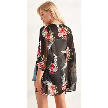 Floral Print Shawl Kimono Cardigan for Women