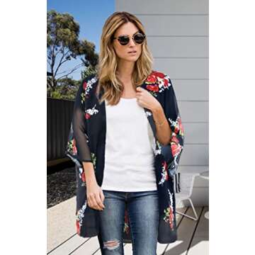 Floral Print Shawl Kimono Cardigan for Women